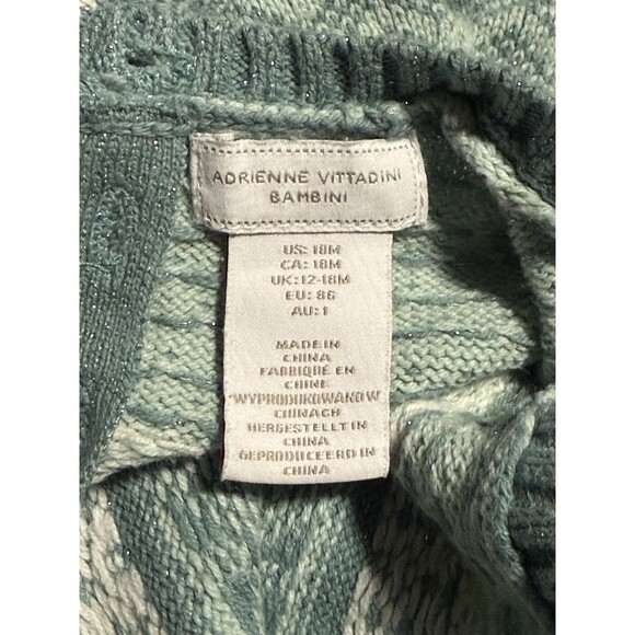 Adrienne Vittadini Bambini Fair Isle Sweater Dress 18M Green Teal Winter Holiday - Picture 3 of 4